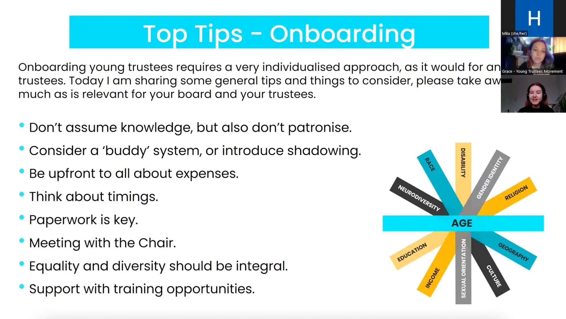 Kate sharing her top tips on onboarding during the course