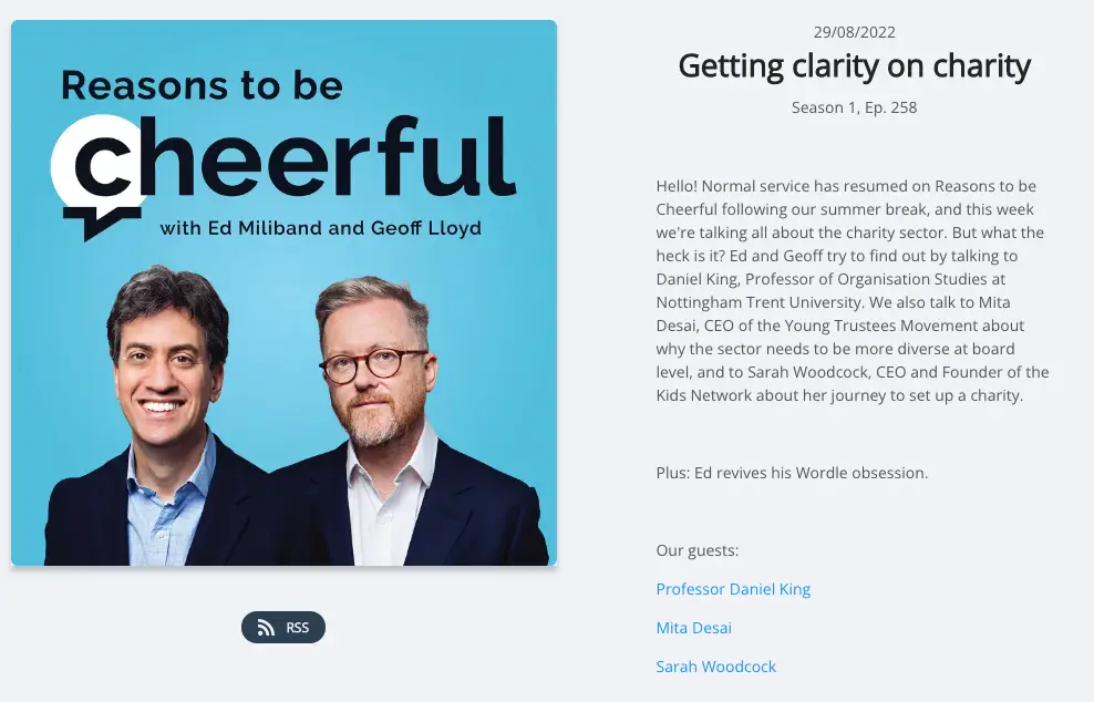 A screenshot of the podcast website