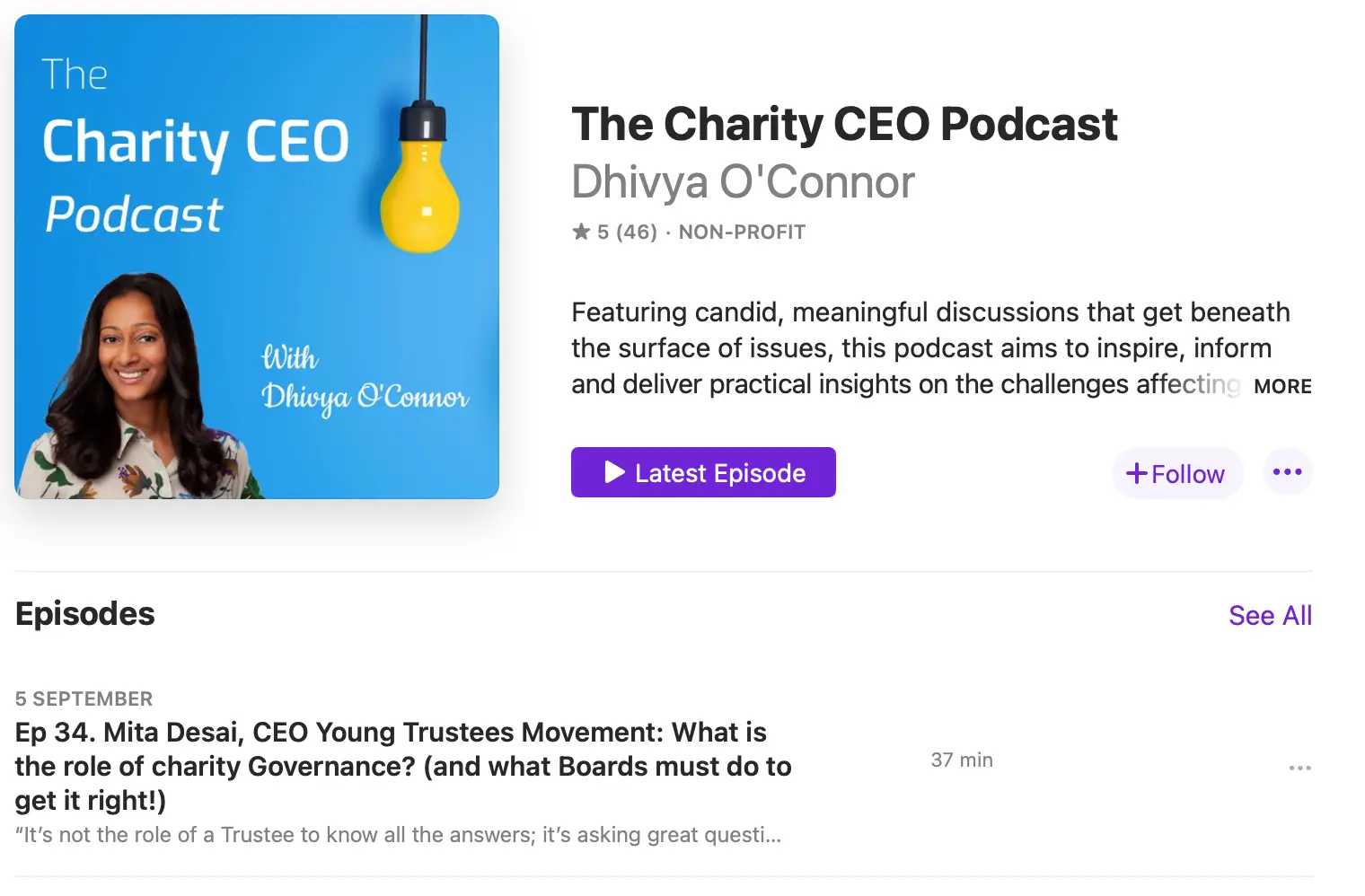 A screenshot of Mita's episode on the podcast