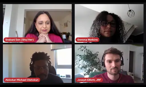 A screenshot of the conference Zoom showing Abiodun and 3 other speakers