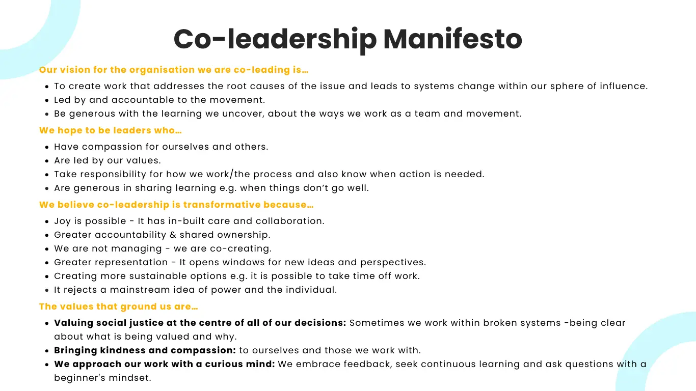 Statement page with text and two blue circles on the right corners